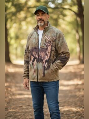 Mountain Ridge Deer Buck
Fleece Shacket-Zip front -Size Medium